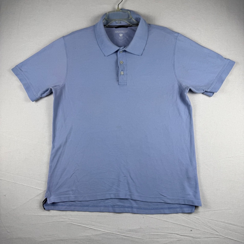 Architect Mens Polo Shirt Large Light Blue Short Sleeve Cotton Pique BKS-22000